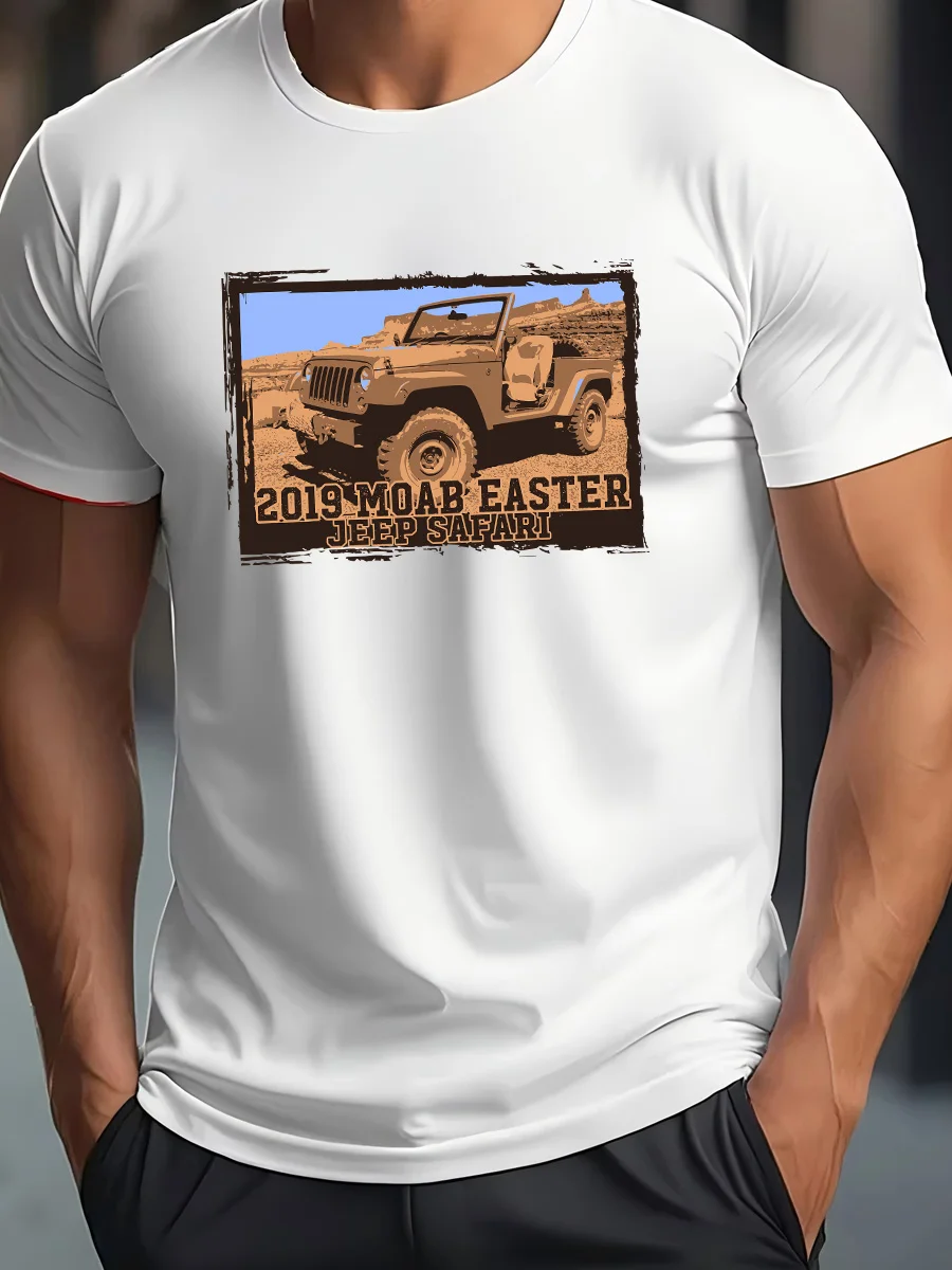 Camiseta blanca de manga corta con estampado gráfico Moab Easter Jeep Safari 2019, diseño vintage de vehículos todoterreno para entusiastas de los automóviles