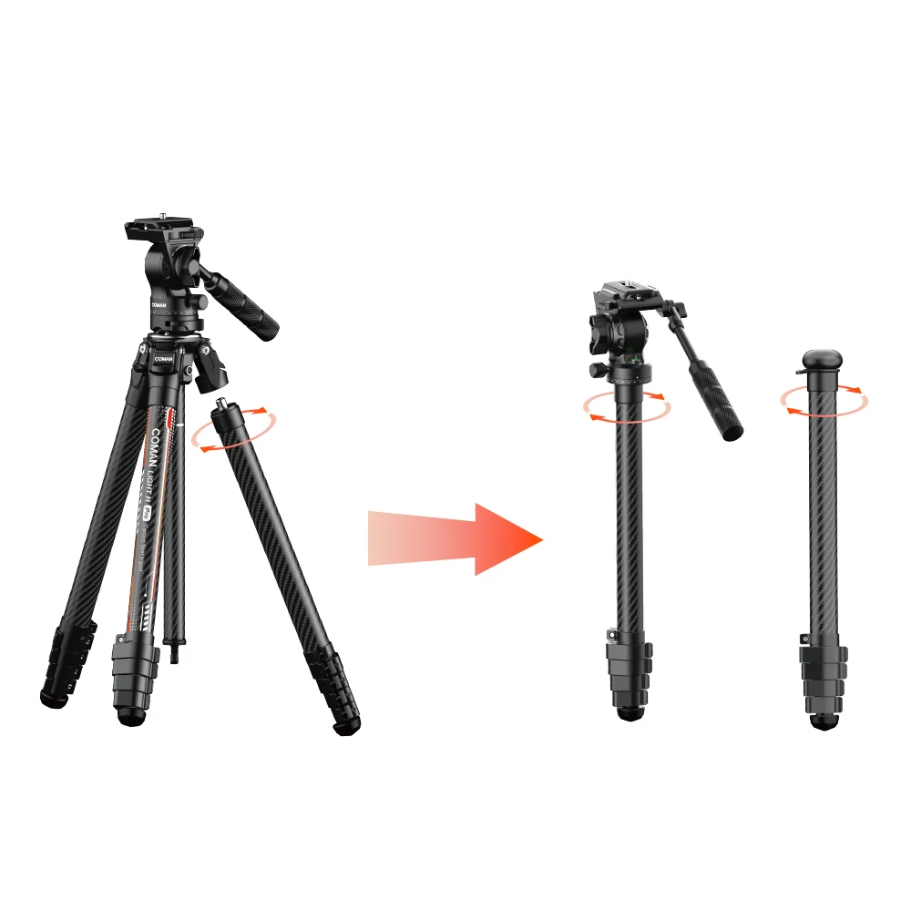 

COMAN Light H Pro Lightweight Professional Camera Tripod With Hydraulic Head Convertible Camera Monopod