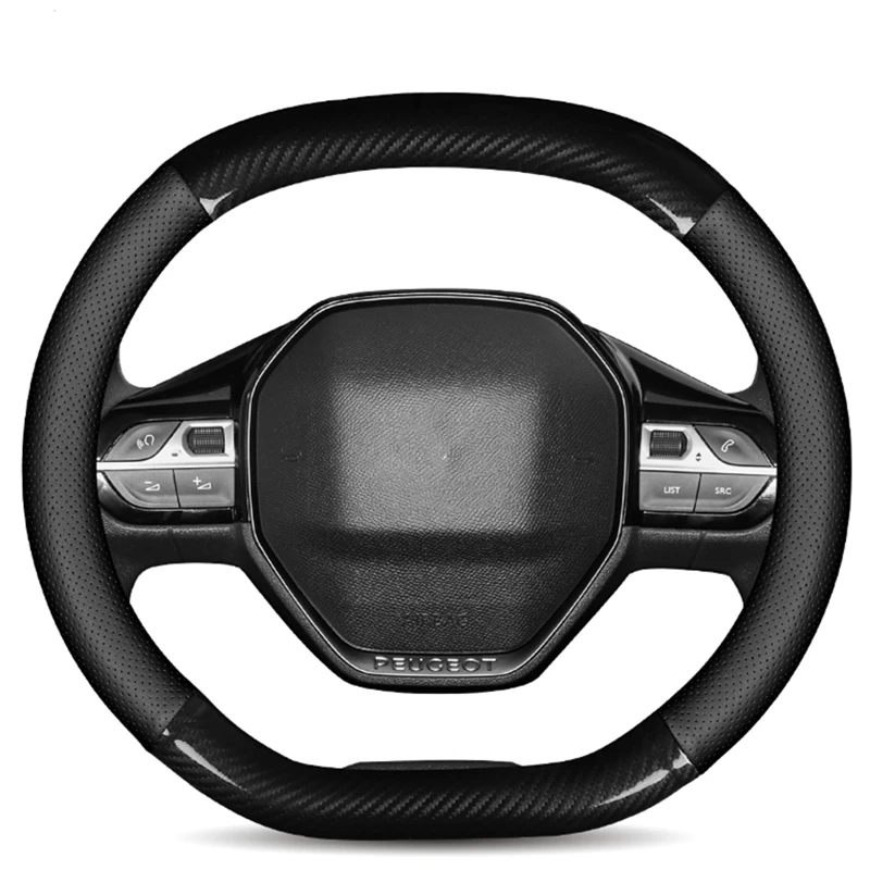 For Peugeot Car Steering Wheel Cover Leather Carbon Fiber Fit 308 207 208 206 3008 508 307 408 107 2008 4008 5008 508