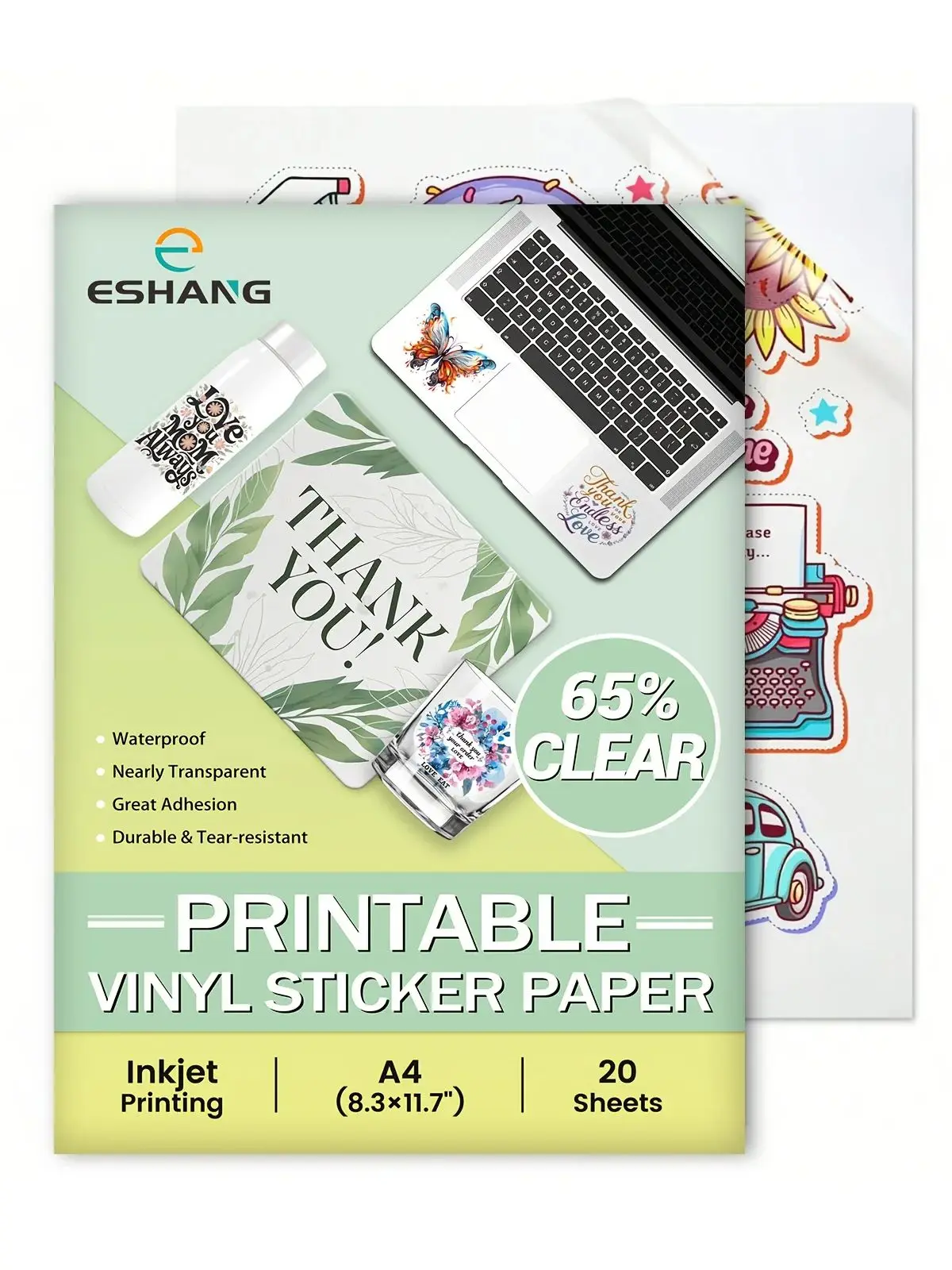 20 arkuszy A4 Premium przezroczysty, przezroczysty papier do drukowania naklejek winylowych, wodoodporny papier samoprzylepny o wymiarach 8,3x11,7 cala — zdjęcie 2