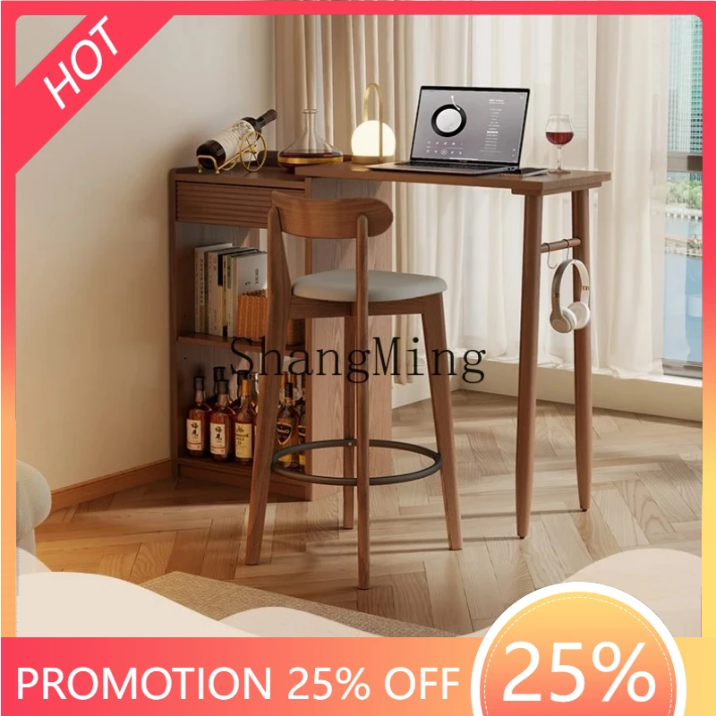 

SM New Exquisite Advanced Solid Wood Bar Table Retractable Small Apartment Extremely Narrow Light Luxury Open Leisure Bar