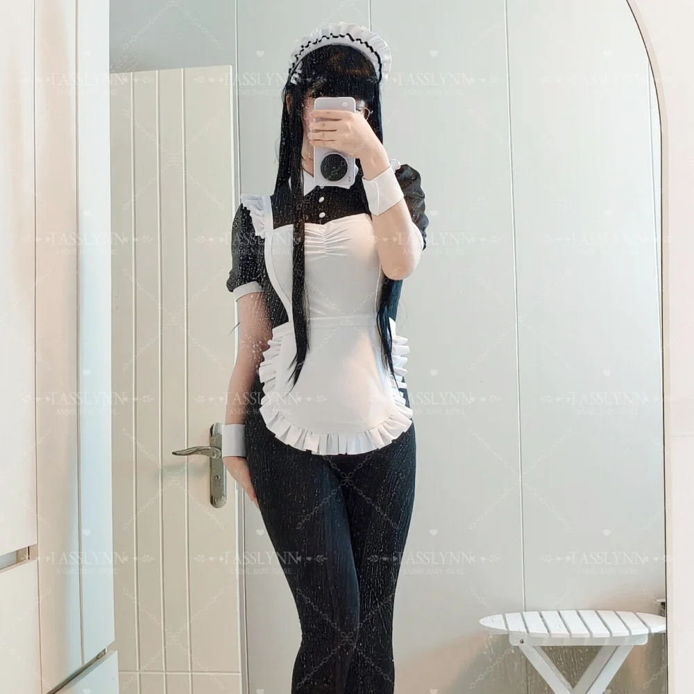 

Waimengshe Original Coffee Maid Cosplay Costume High-Slit Maid Apron Sexy Mesh Outfit Black White Maid Halloween Carnival Suit