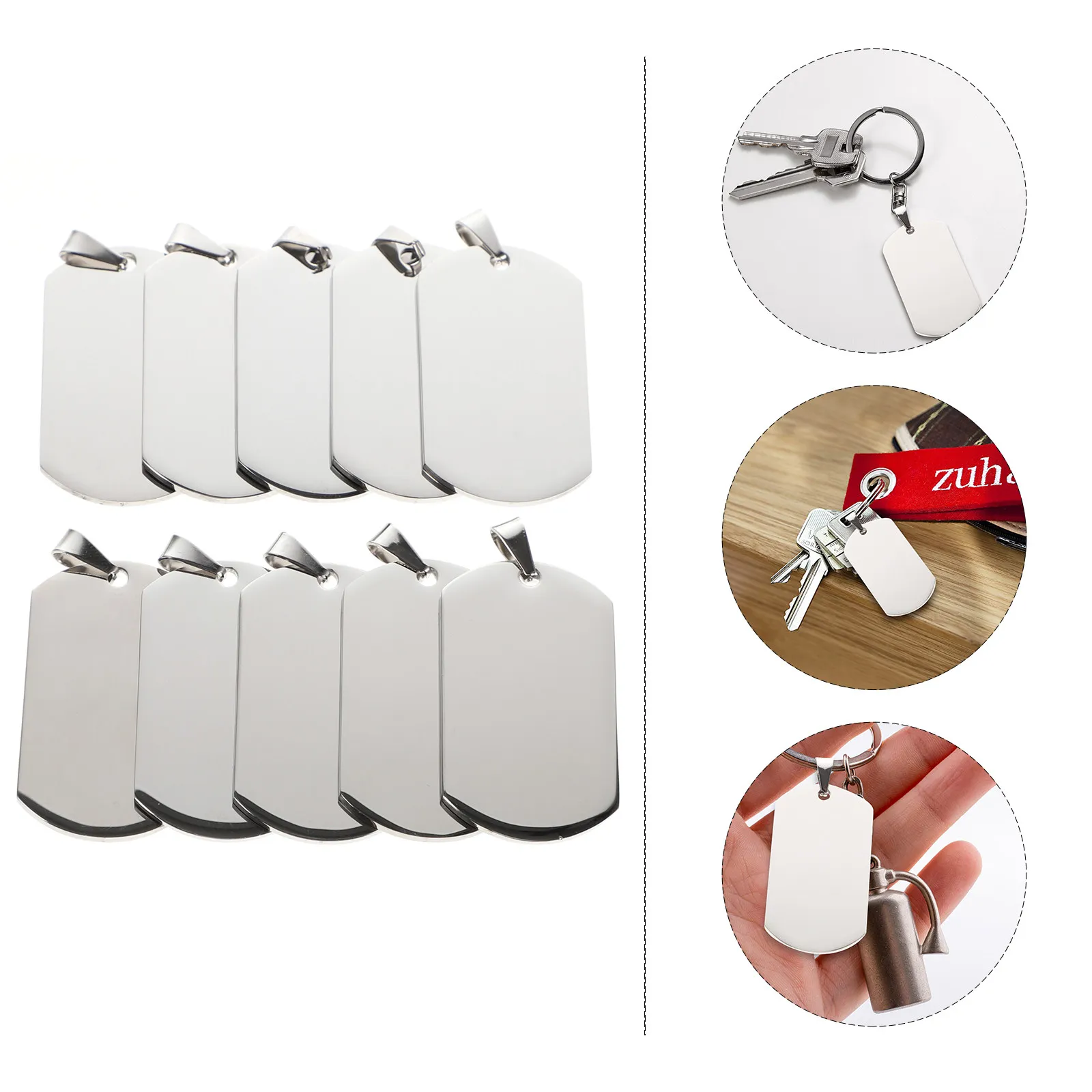 10Pcs Men Military Dog Tag Pendant Titanium Steel Keychain Decor Creative Necklace Pendant Keychain Gift for Men