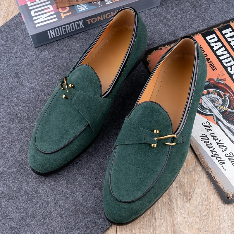 Classic Casual Loafers Men Cow Suede Shoes Elegant Fashion Office Daily Slip-on Comfortable Outdoor Adult Footwear 3color Design