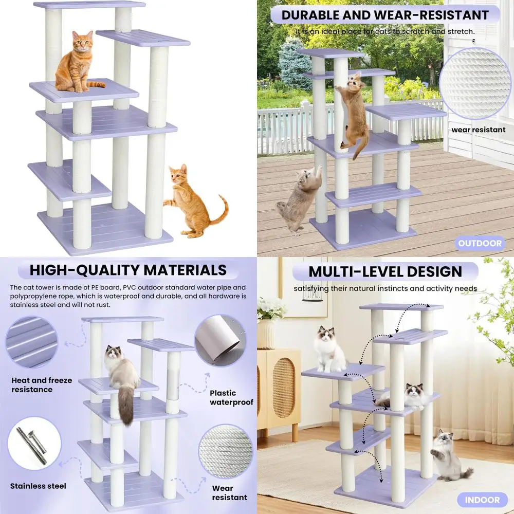 

46 Tall Indoor/Outdoor Cat Tree with Scratching Posts for 5 Levels of Play