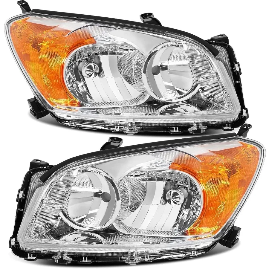 مجموعة مصابيح أمامية متوافقة مع 20092012 RAV4 كروم W مجموعة استبدال المصابيح الأمامية العنبر للسائق والراكب الجانب E