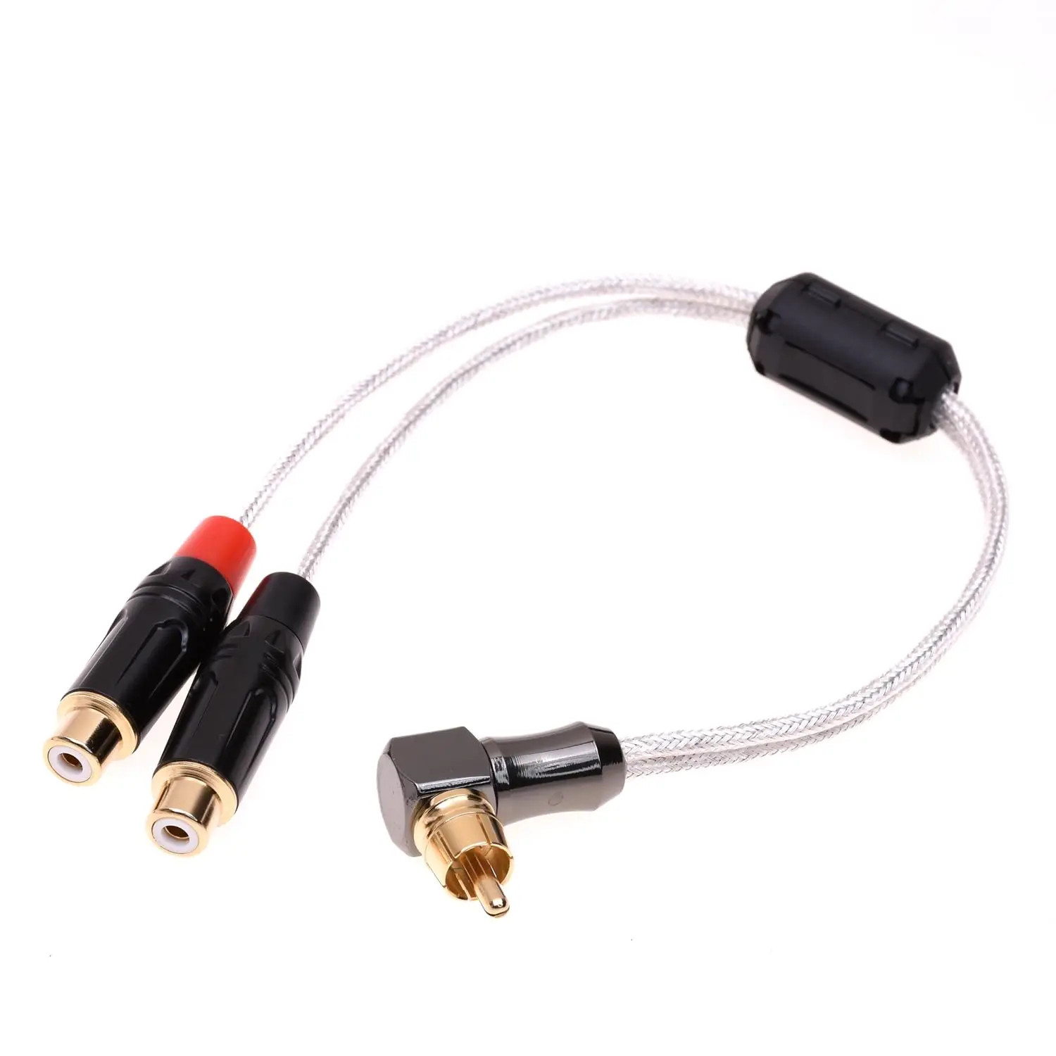 مكبر صوت صوتي ، درع مطلي بالفضة ، L-Type ، RCA ذكر إلى 2 أنثى ، محول 1 إلى 2 ، 20