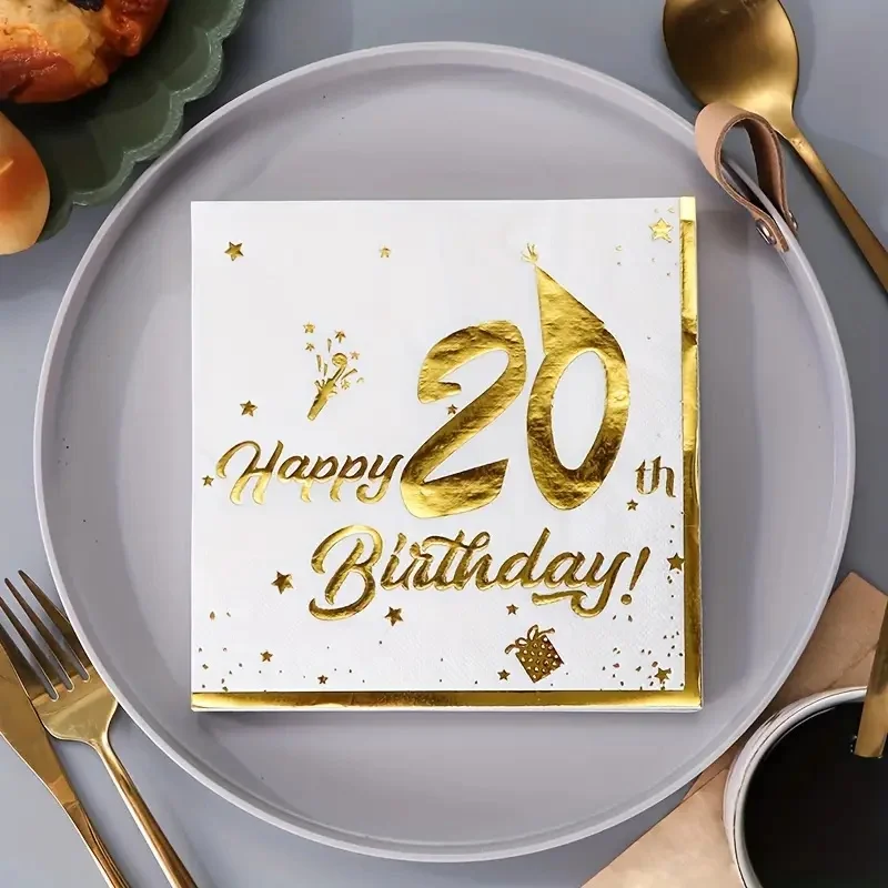 Einweg-Servietten mit Goldprägung für 16., 18., 20., 30., 40., 50., 60. und 70. Geburtstagsfeiern – Detail 3