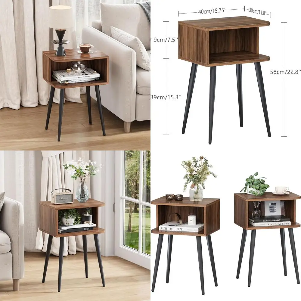 

Компактные прикроватные тумбочки из орехового дерева для небольших помещений, приставные столики с открытыми полками для спальни или гостиной