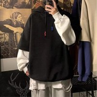 Fake Two-piece Sweatshirt Men Hoodies Autumn Trendy Oversize Ins Hip Hop Top Oversize High Street Jacket Hooded Top Spring