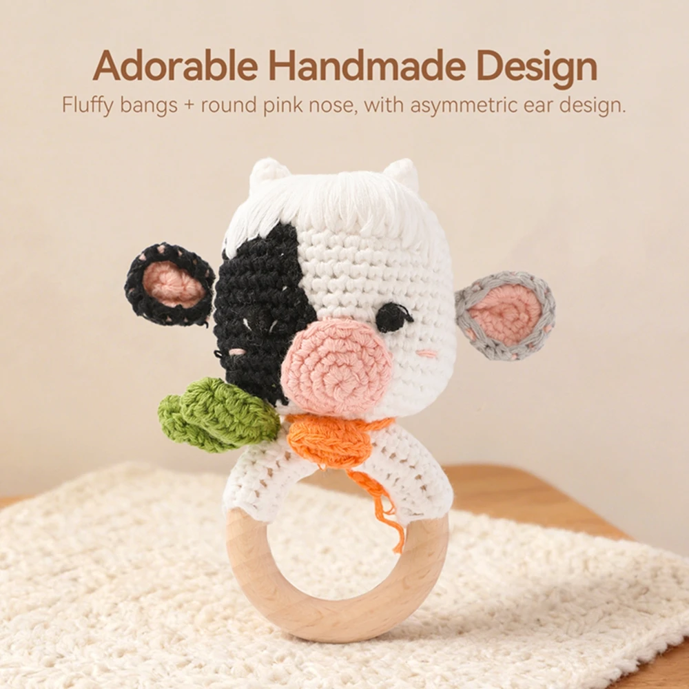 かぎ針編みの羊のガラガラ、木製歯固め、BPAフリーの動物のガ - Baby Products Name のレビューと価格