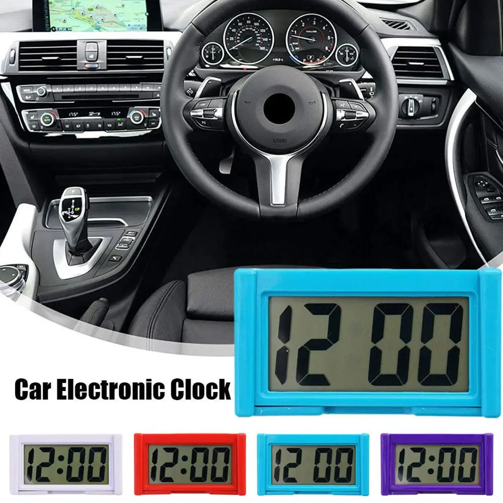 Car Dashboard Digital Clock Mini LCD Time Date Display Desktop Clock X3O2 Decoration Accessories A Office Home Self-Adhesiv P3F6