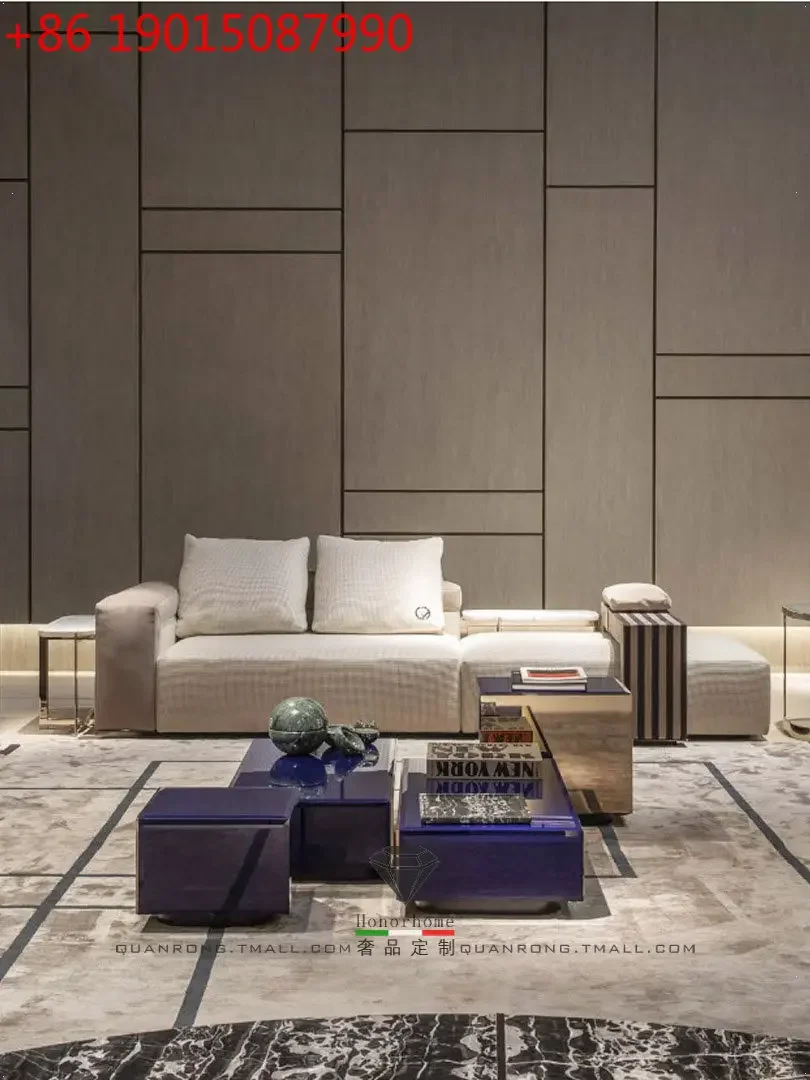 

Light luxury one-line sofa four-seater atmospheric villa sofa modern simple new sofa