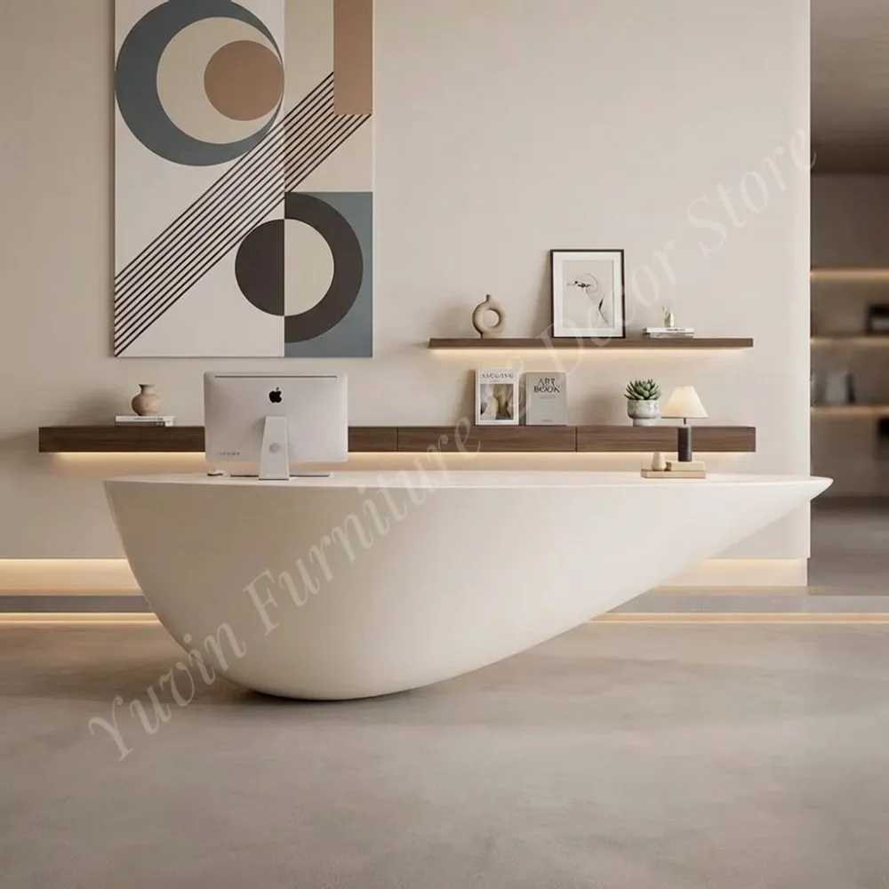 Special-Shaped Fiberglass Foldable Stain-Resistant Durable Baking Varnish Front Desk for Hotels Hospitals Malls Company