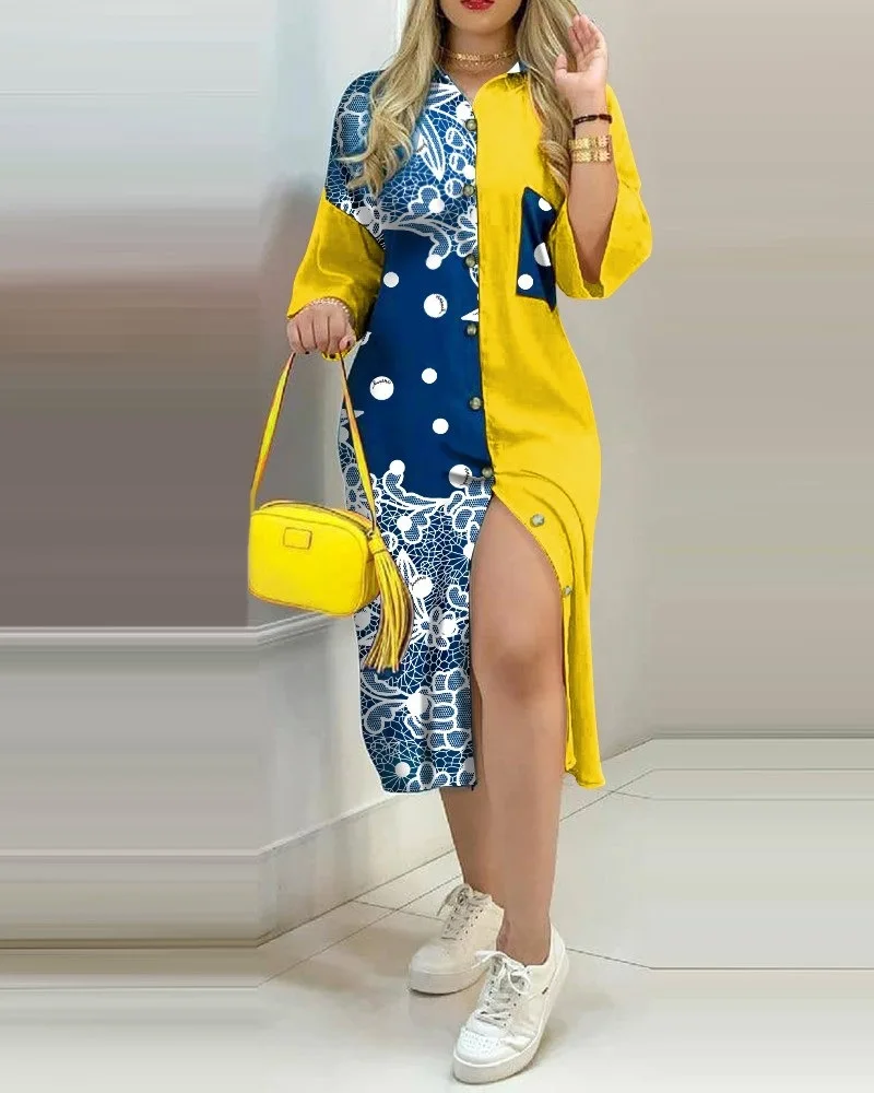 

Harajuku Ladies Dress Fashion Color Matching Slim Short-Sleeved Shirt Dress Casual Home Street Commuter Plus Size Dresses Women