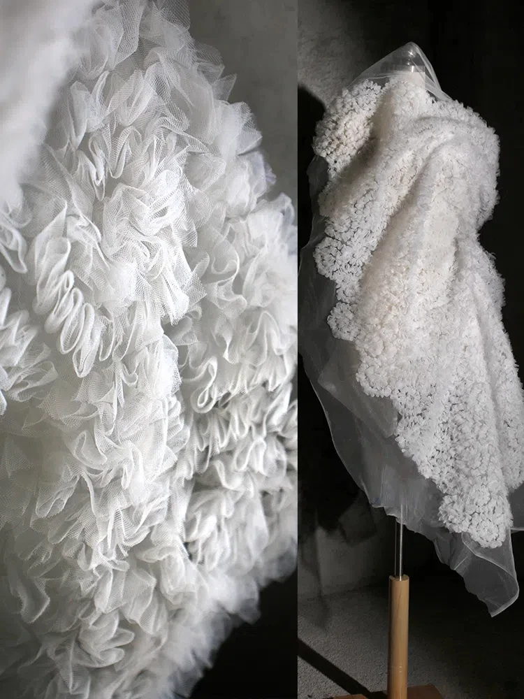 

Белая трехмерная сетка с вышивкой из плотной полупрозрачной ткани, шитье свадебных платьев, вечерние платья, сценические костюмы