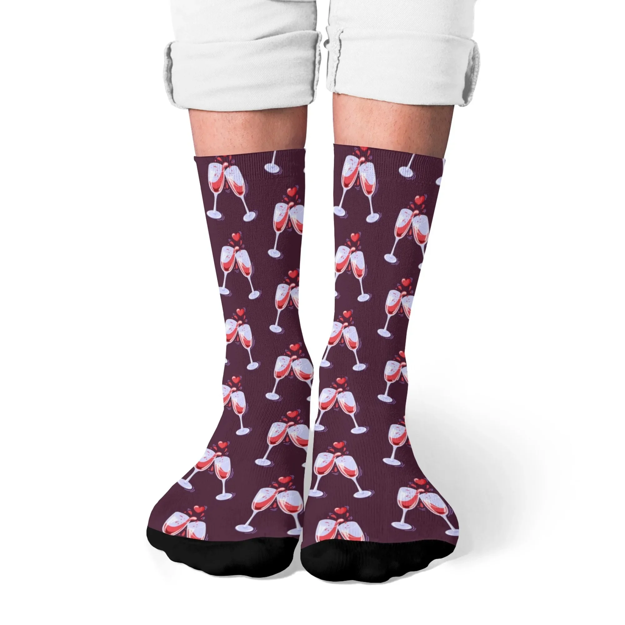 Wine-Theme Crew Socks Men's Comfortable Casual Socks for Wine Lovers Parties Casual Attire Novelty Gift Playful Breathable