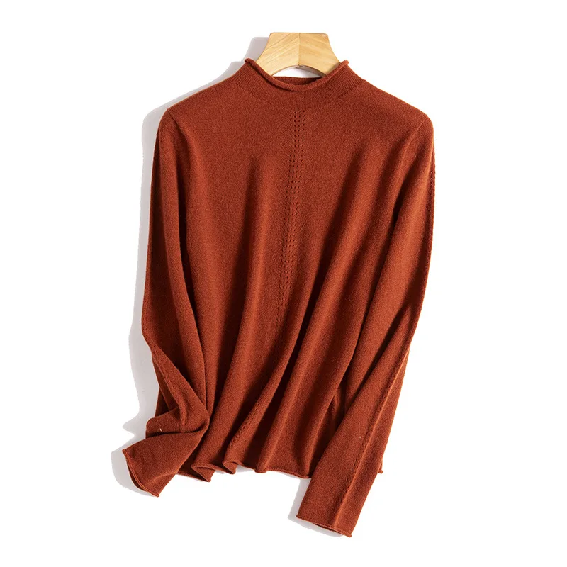 Winsleter - Elegancki sweter damski ze 100% kaszmiru, długi rękaw, golf, gładki, podstawowy, casualowy, cienki sweter dzianinowy, jesień 2025 T58333CC