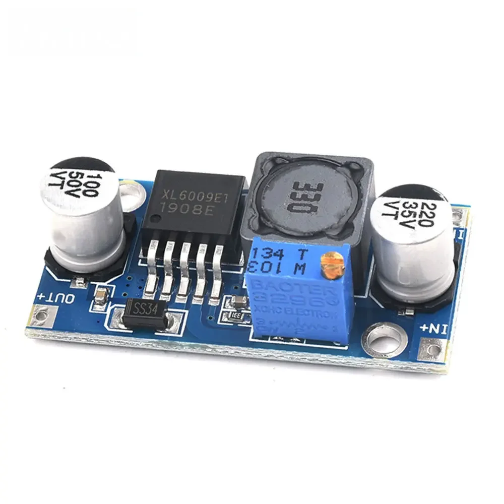 Módulo de Fonte de Alimentação Digital DC-DC XL6009 4A Ajustável de 4.5-32V para 5-35V com Regulador de Tensão e Voltímetro LED