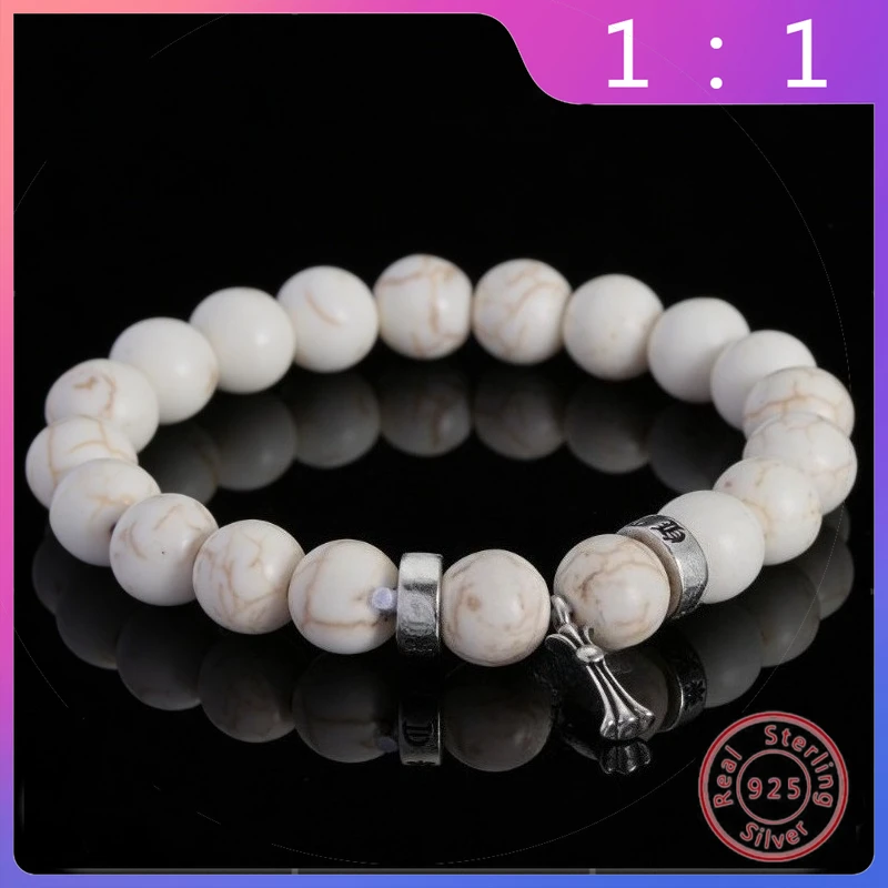 

2026 New S925 Silver Hip-hop Punk Fashion Trend Versatile Retro Cat Eye Stone Bead Bracelet Gift Niche