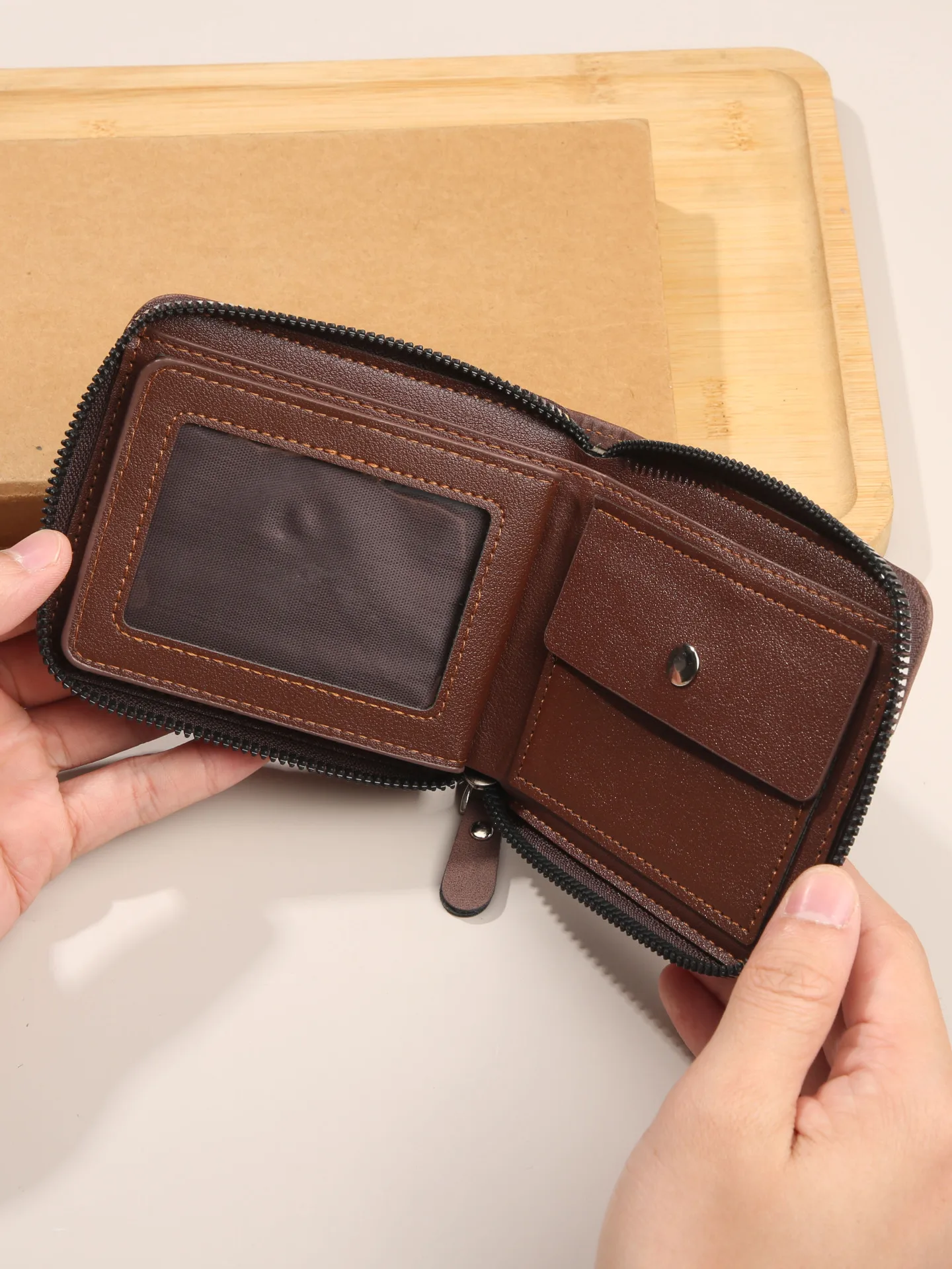 高品質ビジネスメンズショートウォレットジッパーマネーバッグカードホルダーPUレザー多機能カードスロットコインパース男性用