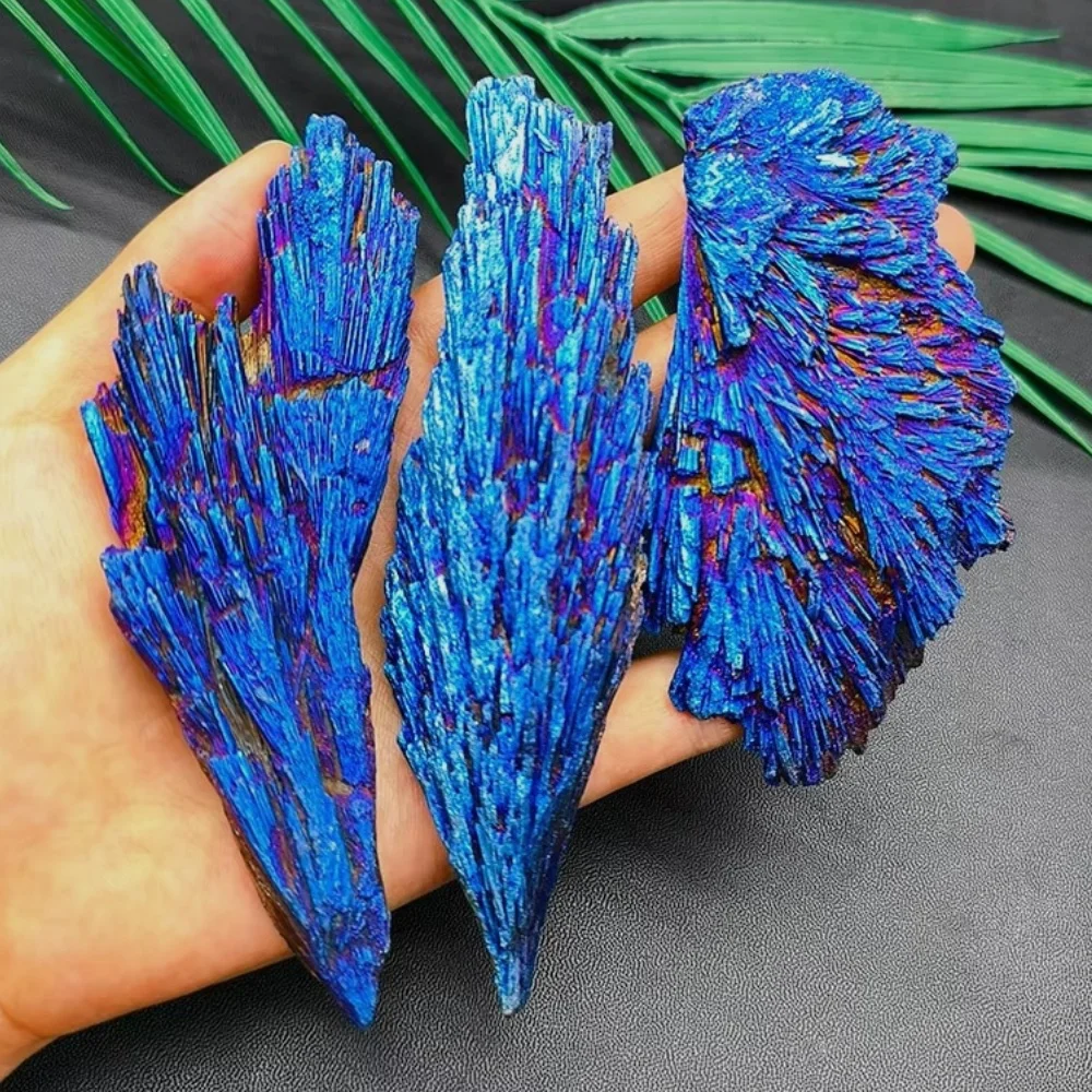 Natural Black Tourmaline Peacock Feather Electroplated Crystal Healing Reiki Mineral Specimen Diy Jewelry Home Decoration
