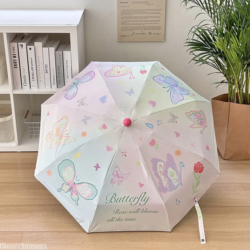 Nordic INS Style Spring Umbrella Anti-UV Fair and Rain Umbrella Dual-purpose Portable Butterfly Umbrella Sun Parasol for Women