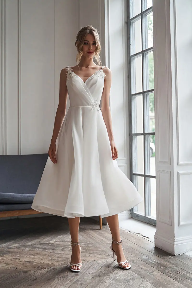 Short Wedding Dress Spaghetti Strap A-Line Backless Customize To Measures Lace Appliques Customize To Measures Ankle Length 2024