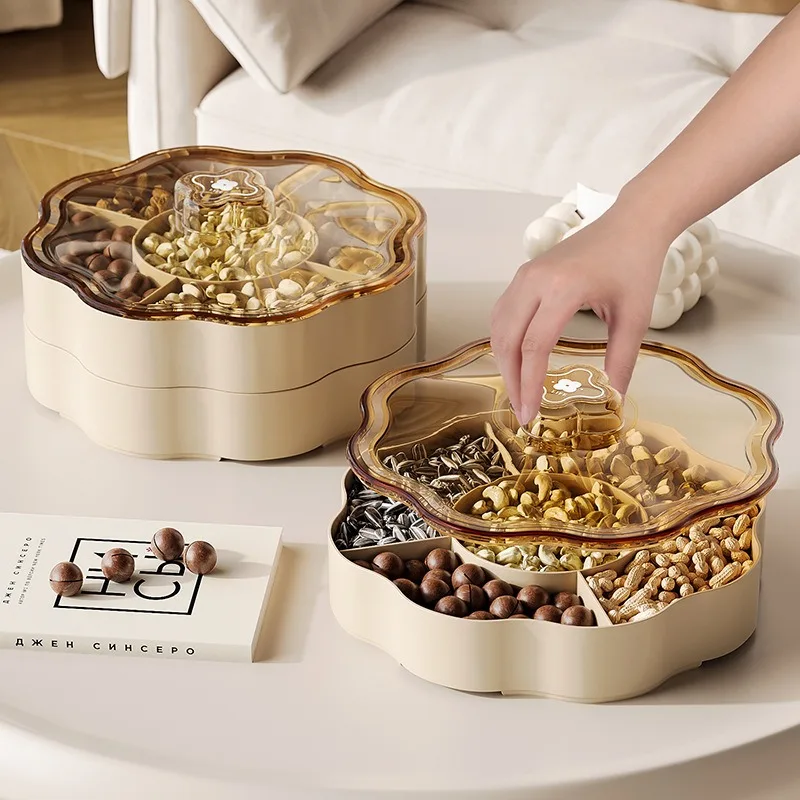Double layered fruit box, household tea table, candy box, divided into multiple compartments, transparent dried fruit box
