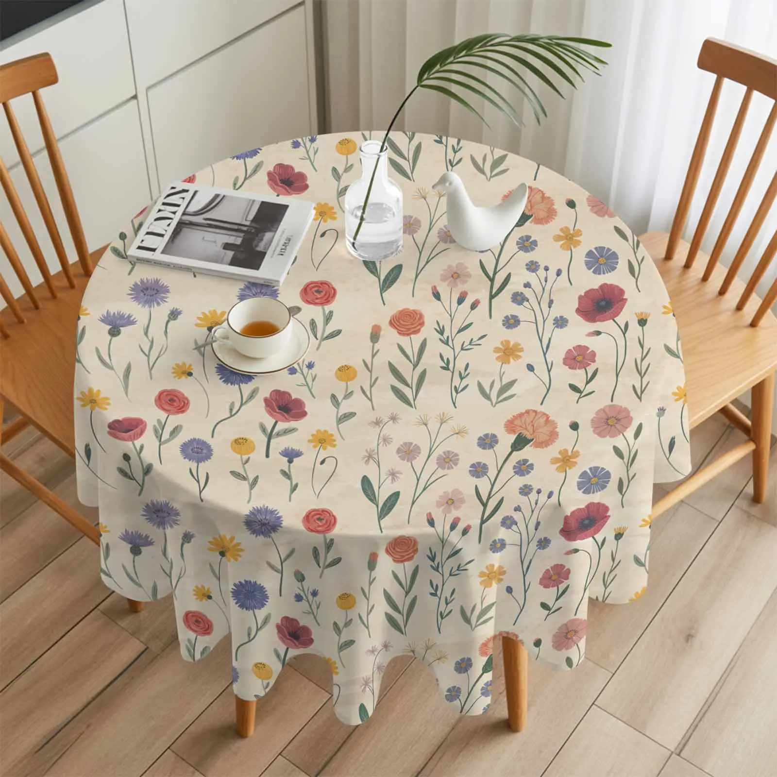 

Retro Country Painted Grass Round Table Cloth Festival Dining Tablecloth Waterproof Table Cover for Wedding Party Decor
