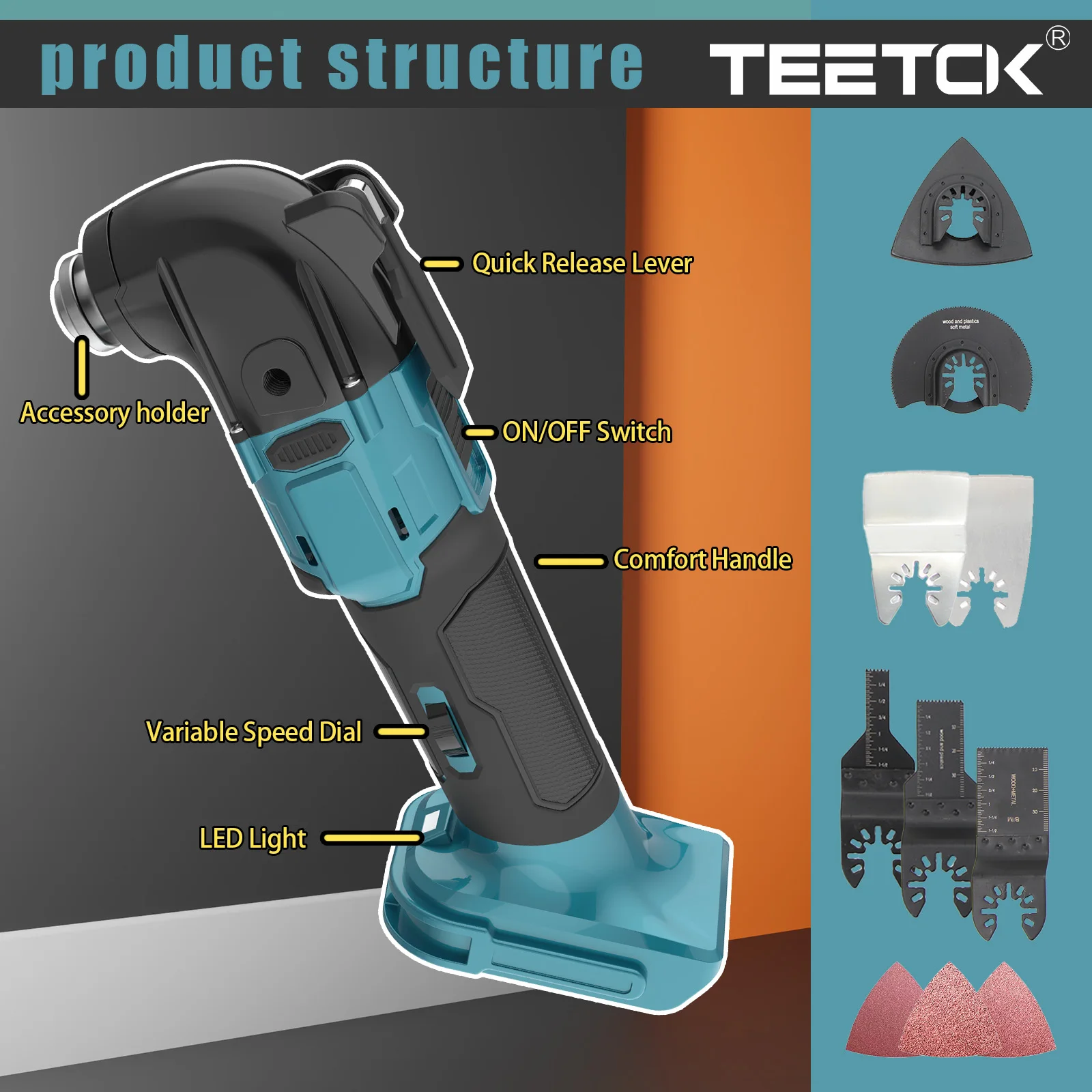 Cordless Oscillating Multi Tools Compatible with Makita 18V Battery,8500-20500 OPM,6 Variable Speeds & 4° Oscillating Angle