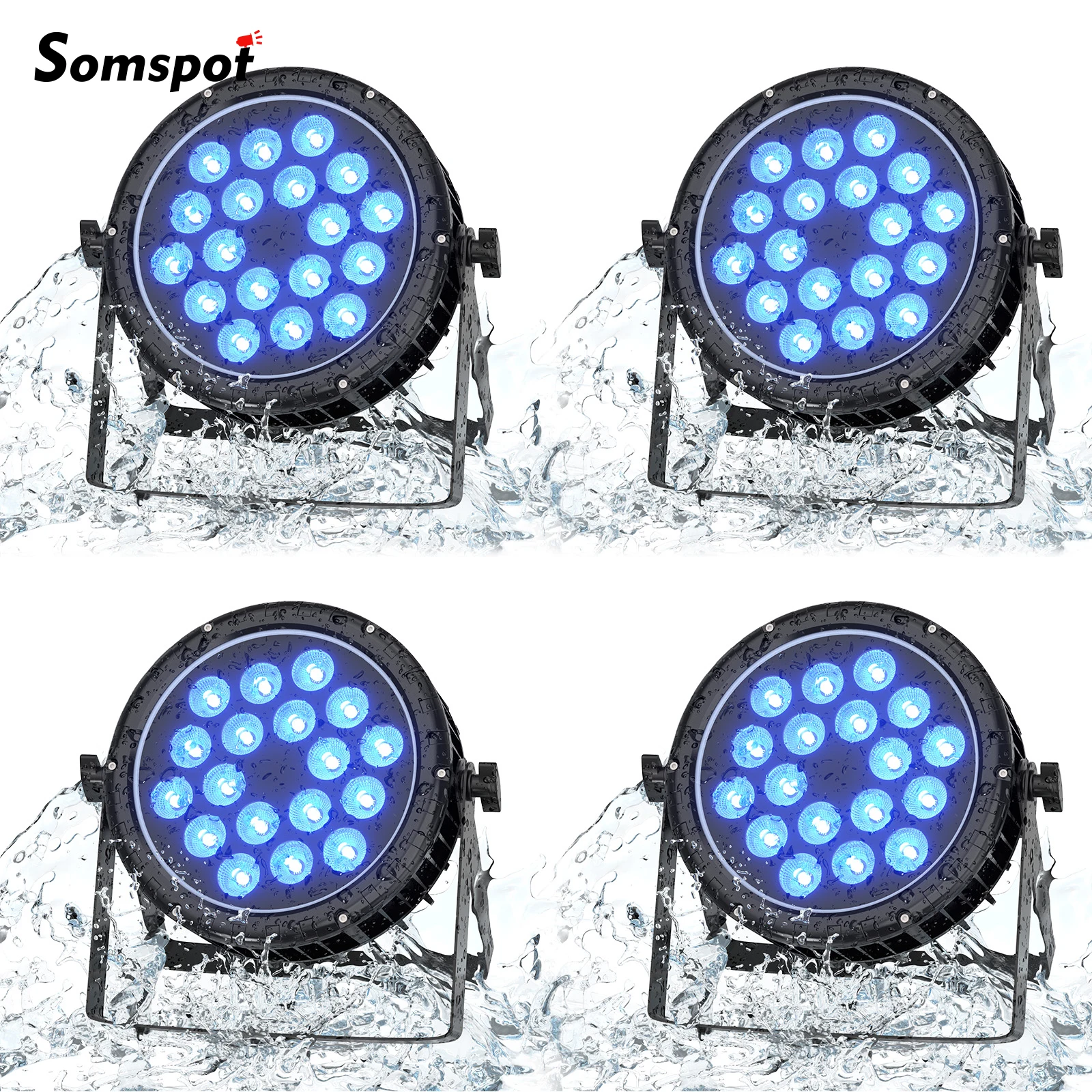 Somspot 4PCS Waterproof Par Lights LED Projection Light Voice Control Stage Lighting Effect for DJ Disco Party Concert Wedding