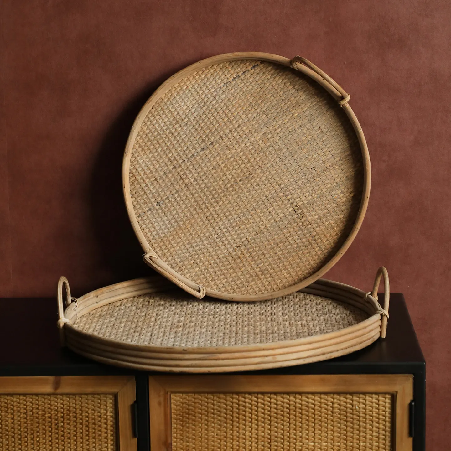 natural rattan tray tea tray round snack inventory heart plate homestay decoration ornament