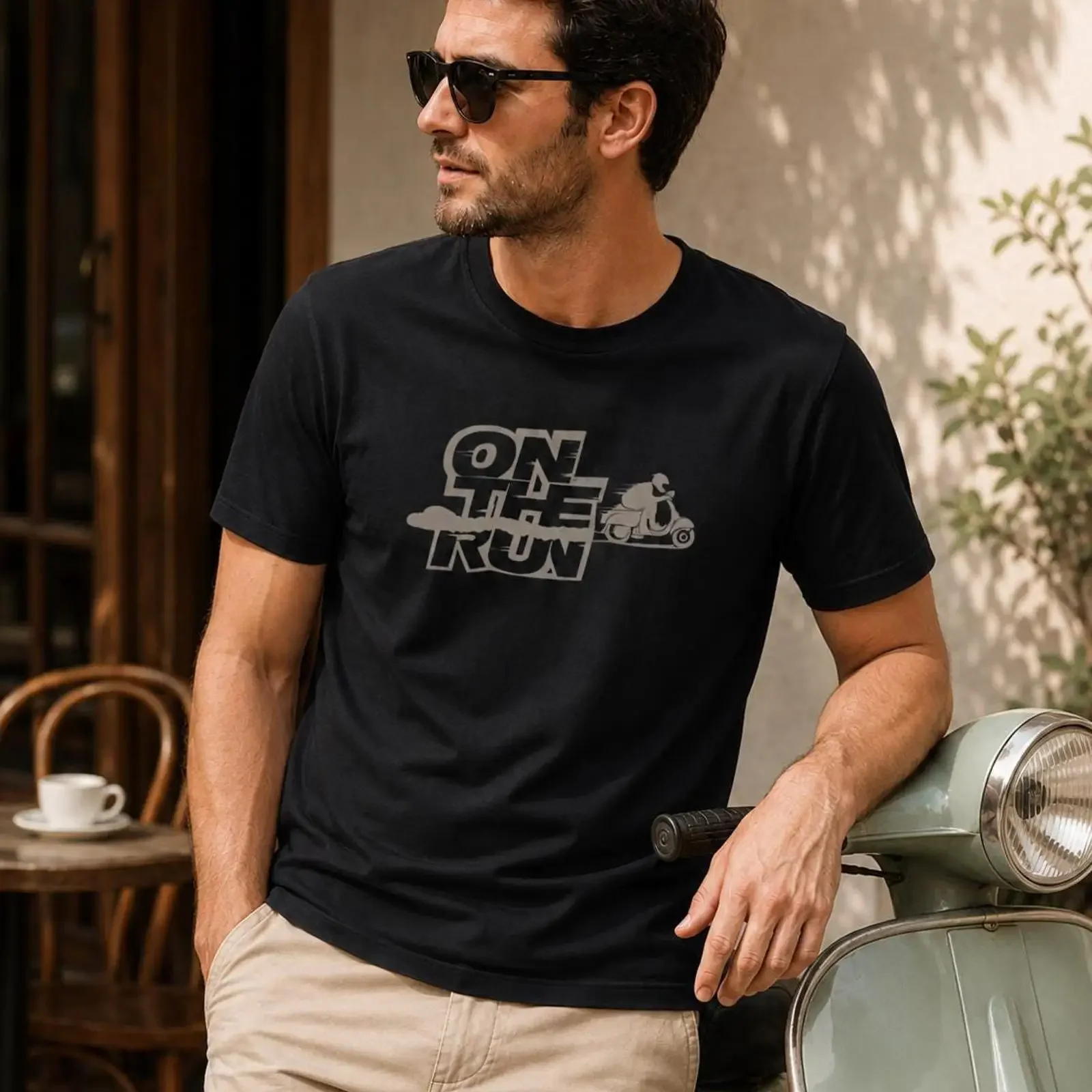On The Run T Shirt Vintage Scooter Scooterist Racing Casual Mod Streetwear vintage Washed Versatile Soft Comfortable fashion