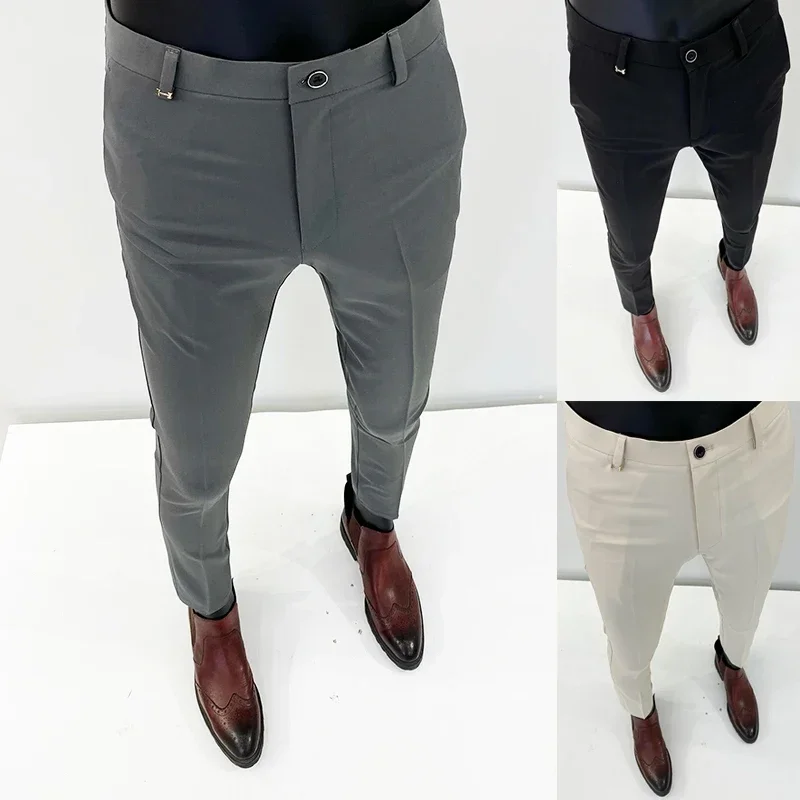 Men Suit Pants 2024 Spring New Solid Casual Slim Business Trousers Male Wedding Straight Leg Pants Classic Fashion Male Clothing