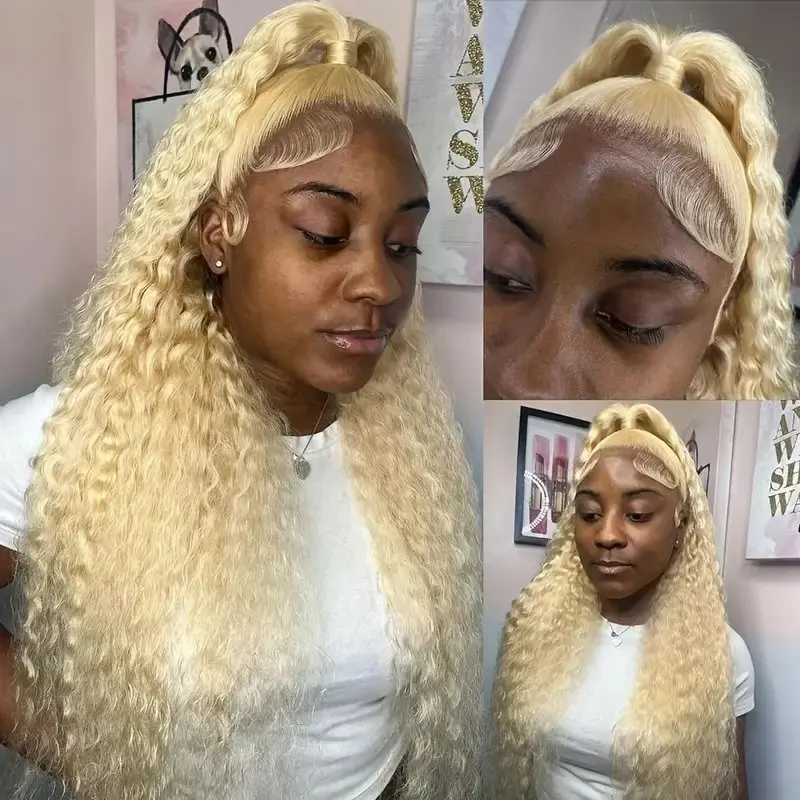 Blonde 613 Lace Front 13x6 Lace Frontal Wig 180 Density  Blonde 20 Inch Deep Wave Glueless Curly  Human Hair Wig 150 Density