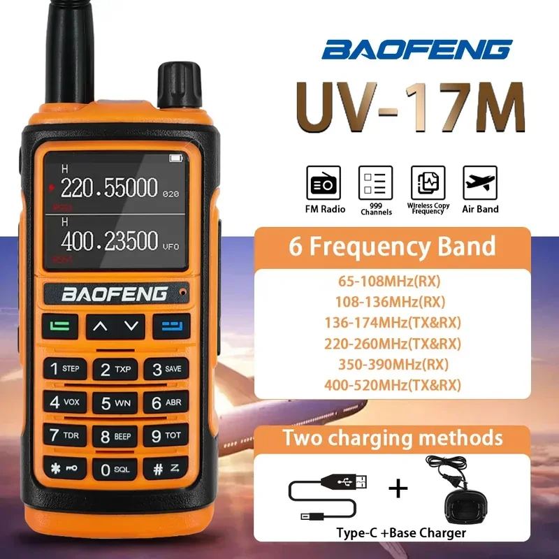 BaoFeng Walkie Talkie UV-17M  Six Band Type-C Wireless Copy Frequency Air Band FM/AM Handheld Portable Two Way Radio CB Radio