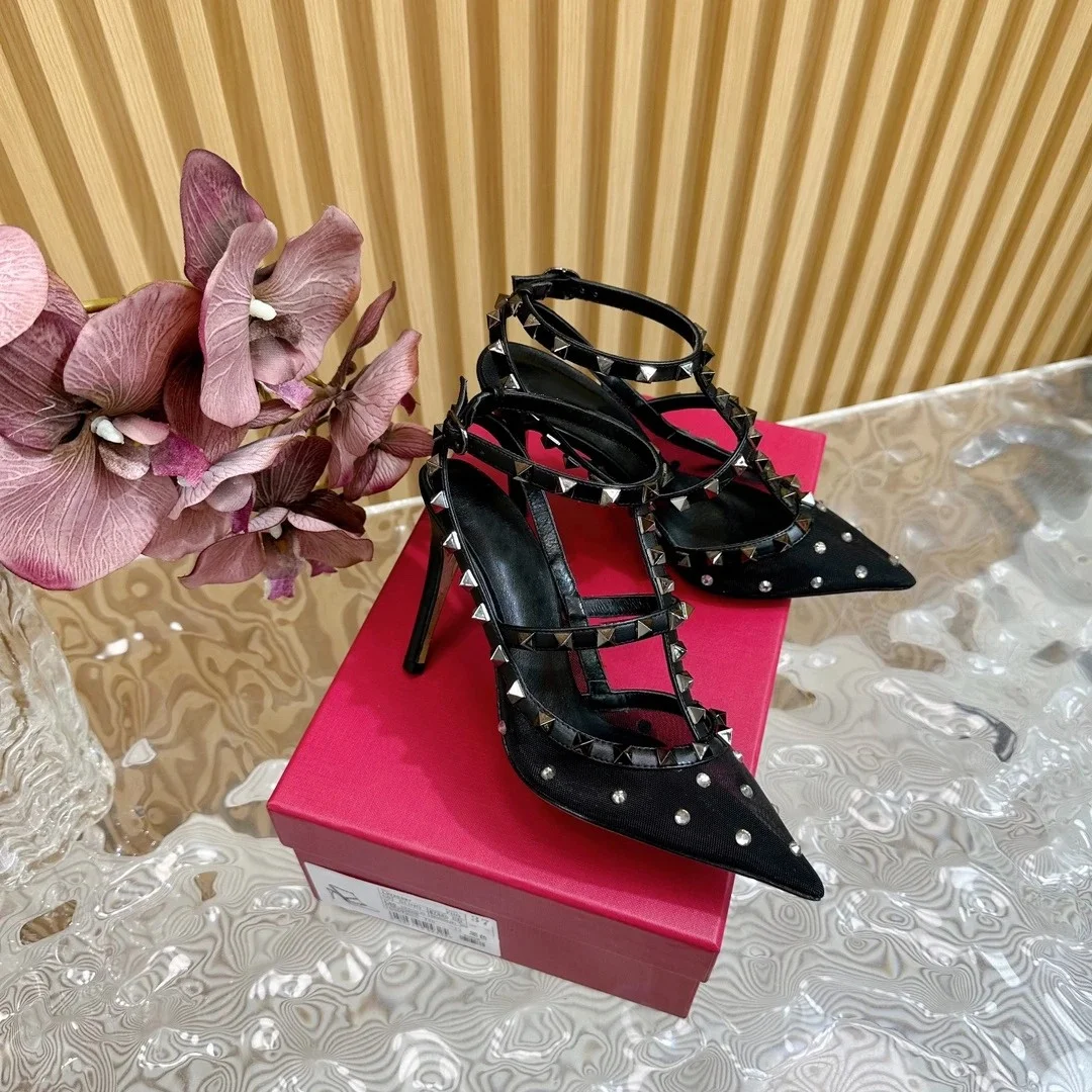 2026 Shoes Women Size35-42 Mesh Genuine Leather Pumps Slingbacks Super High Heels Rivet Crystal Designer Shoes De Mujer