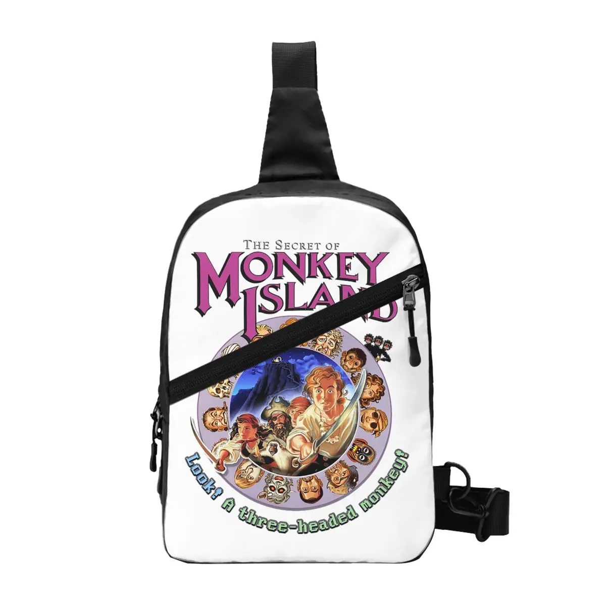 Secret Of Monkey Island - Look! A Three-Headed Monkey Chest Bag Men Sling Crossbody Backpack Chest Bag Daypack Shoulder Bag