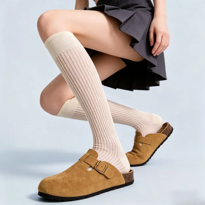 

Sweet Lolita White Long Socks 2026 New Vertical Stripes Stockings Women's Knee High Socks Thin Summer Breathable Long Calf Socks