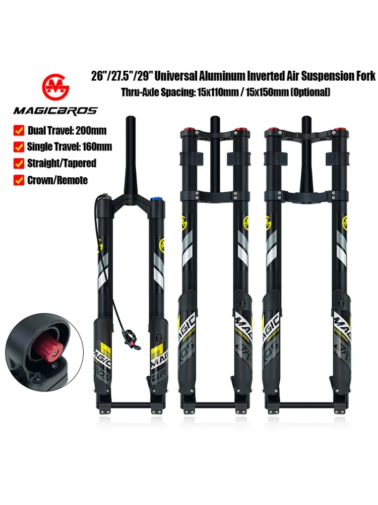 AliExpress NONE MAGICBROS 26"/27.5"/29" Universal Aluminum Inverted Air Suspension Fork Thru-Axle 15x110mm/15x150mm Travel 160mm/200mm