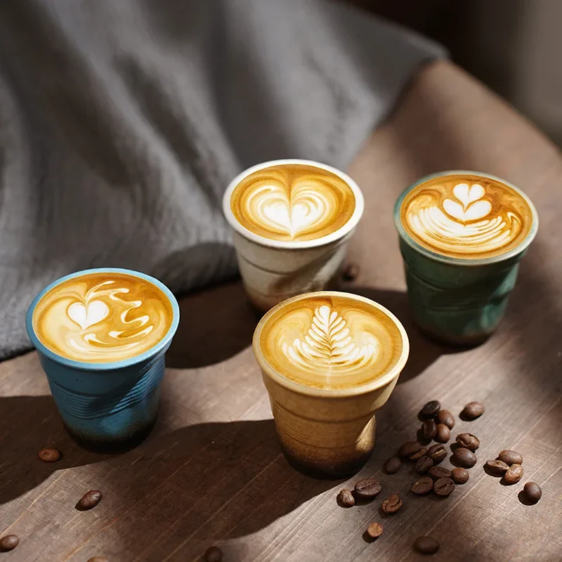 90/180ml Creative Irregular Coffee Cup Vintage Dirty Ceramic Teacup Hand Pinched Wrinkled Latte Cup Vintage Coffee Cup