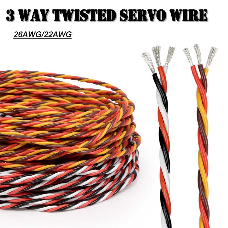 Image of 5/10M 3-Wege-Servo-Verlängerungskabel 22AWG/26AWG JR Futaba Gedrehtes Silikonkabel 30/60 Adern für RC-Flugzeug-Zubehör