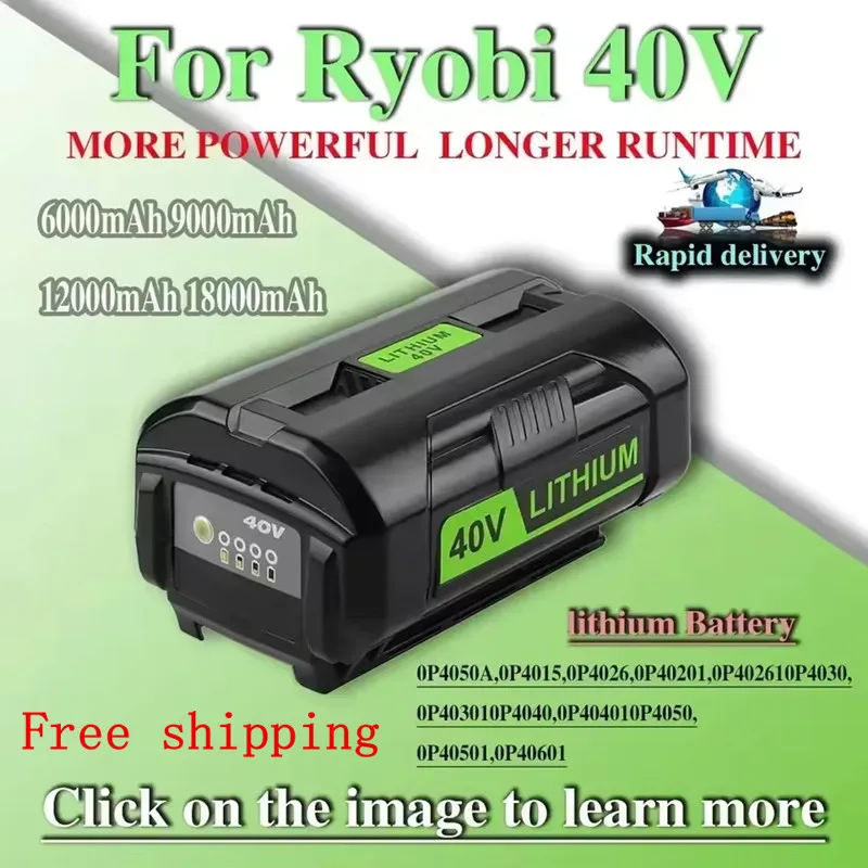 

For Ryobi 6.0Ah 40V Li-Ion Rechargeable Battery For Ryobi RY40502 RY40200 40V Cordless Power Tools Battery OP4050 OP4026 OP40401