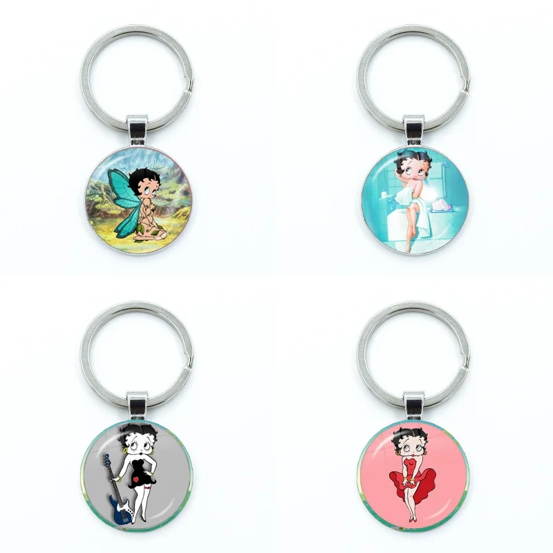 Cartoon Girl keychain Sexy Betty Princess Glass Pendant Keychain Jewelry Charm Bag Souvenir Key Ring