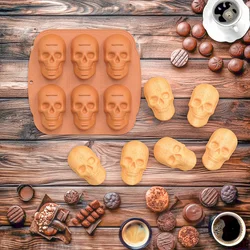 Halloween Skull Cake Pan Silicone Mold, 6 Cavities Pirate Skull 3D Silicone Mold Baking Pan,Brown Durable Easy To Use