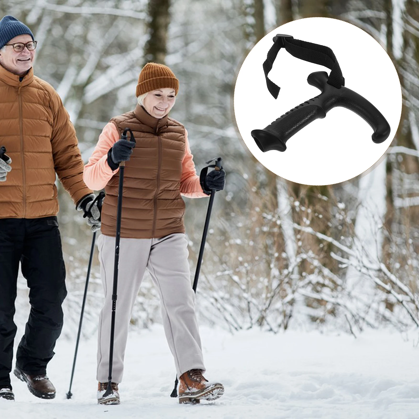 

1pc Trekking Pole Handle Black T Shaped Grip Wrist Strap Hiking Stick Replacement Accessories-Compatible Models Enhance