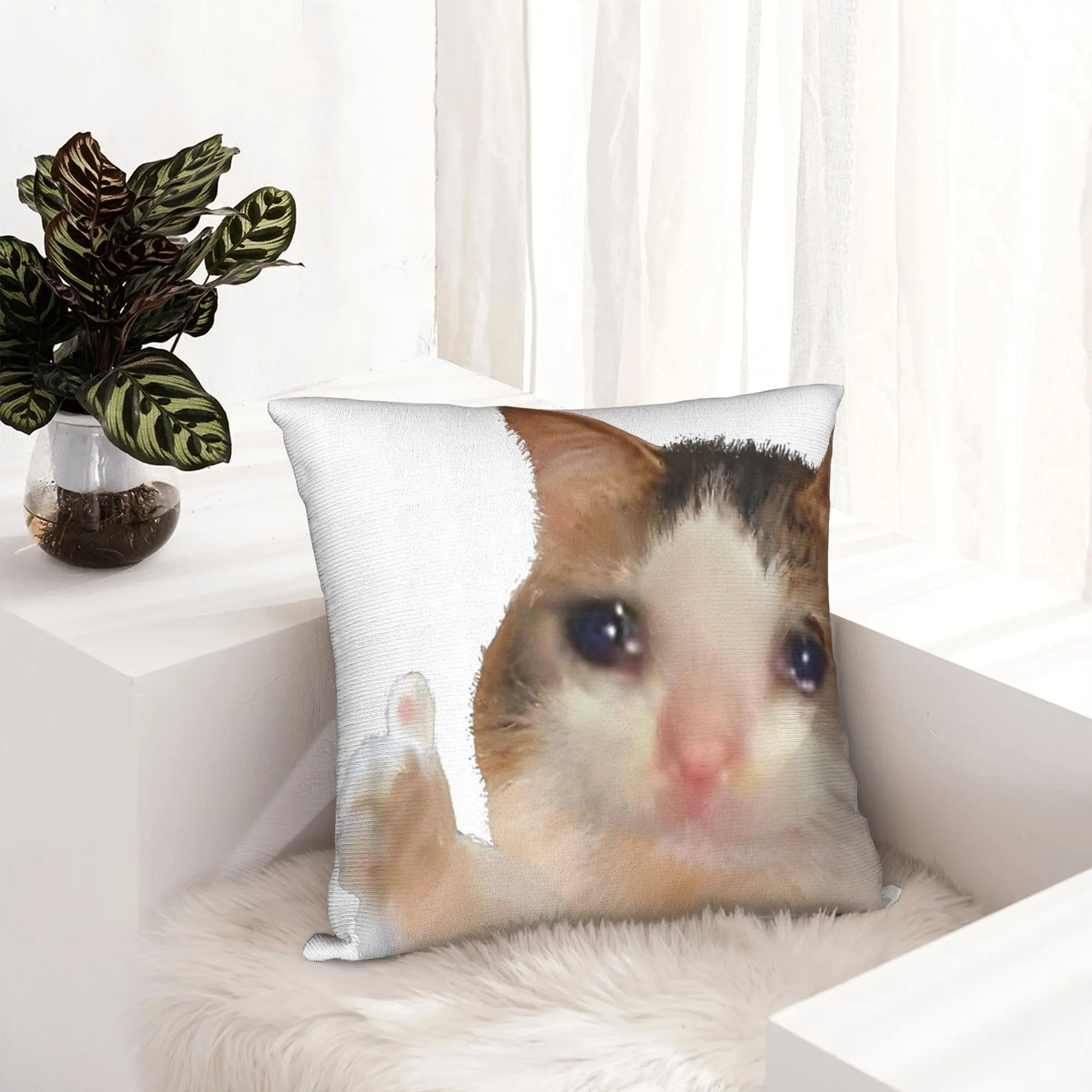 Crying Cat Thumbs Up Crying Cat Meme Pillowcase Printed Cushion Cover Decorations  Throw Pillow Case Cover Home Square 45X45cm