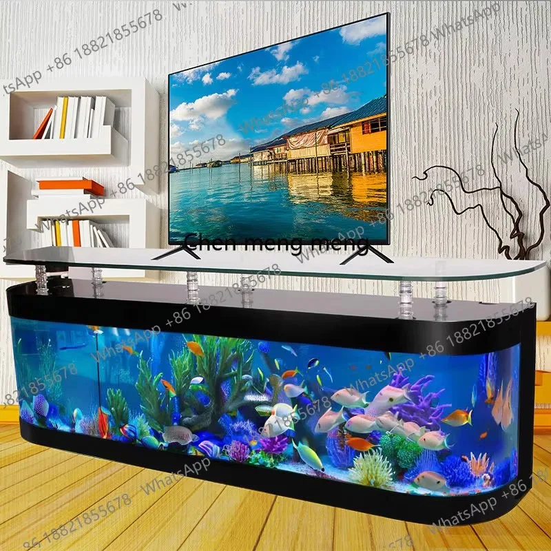 

RR European TV cabinet glass goldfish tank living room floor-to-ceiling household, ecological water-free aquarium