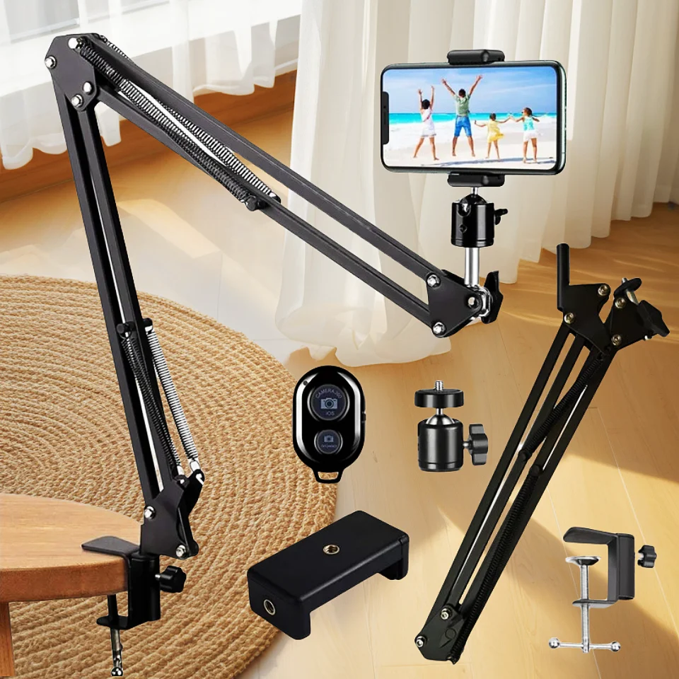 Flexible Arm Tripod selfie stick For Phone Stand Table Folded Anchor Online Desktop Laptop Video Live Overhead Shot Photography